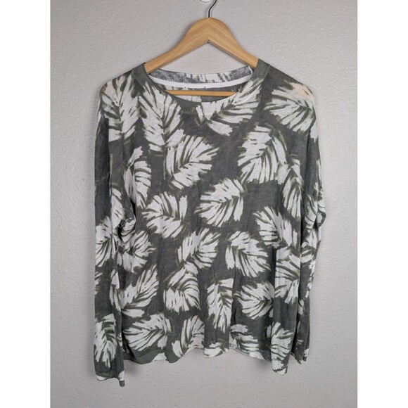 Lightweight Sweater Womens Medium Leaf Print Pullover Linen Blend Top Casual - Picture 1 of 5